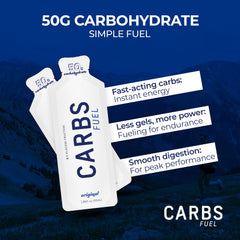 Glass with Carbs Fuel drink mix dissolving, delivering steady hydration and calories