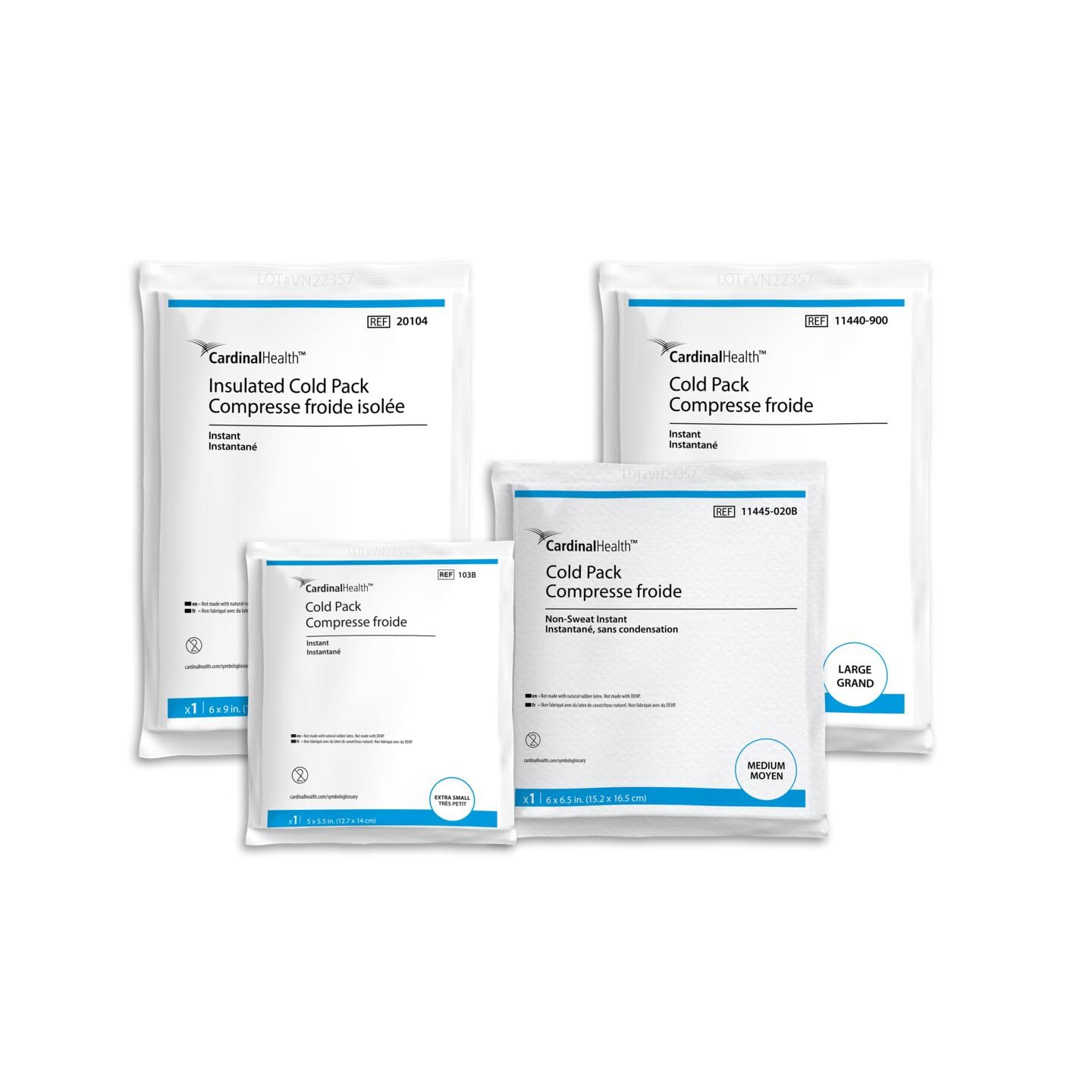 Cardinal Health Non Sweat Cold Pack, large 6x9in, provides instant cooling for minor injuries.