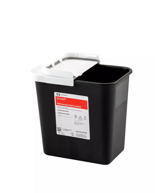 Cardinal Health SharpSafety hinged-lid 2GAL container for secure hazardous waste disposal.