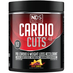 Cardio Cuts 4.0 label highlights keto-friendly pre-workout energy and focus.