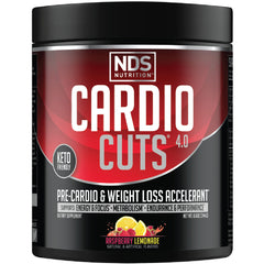 Cardio Cuts NDS Nutrition bottle in Razz Lemonade flavor, ready for pre-workout energy.