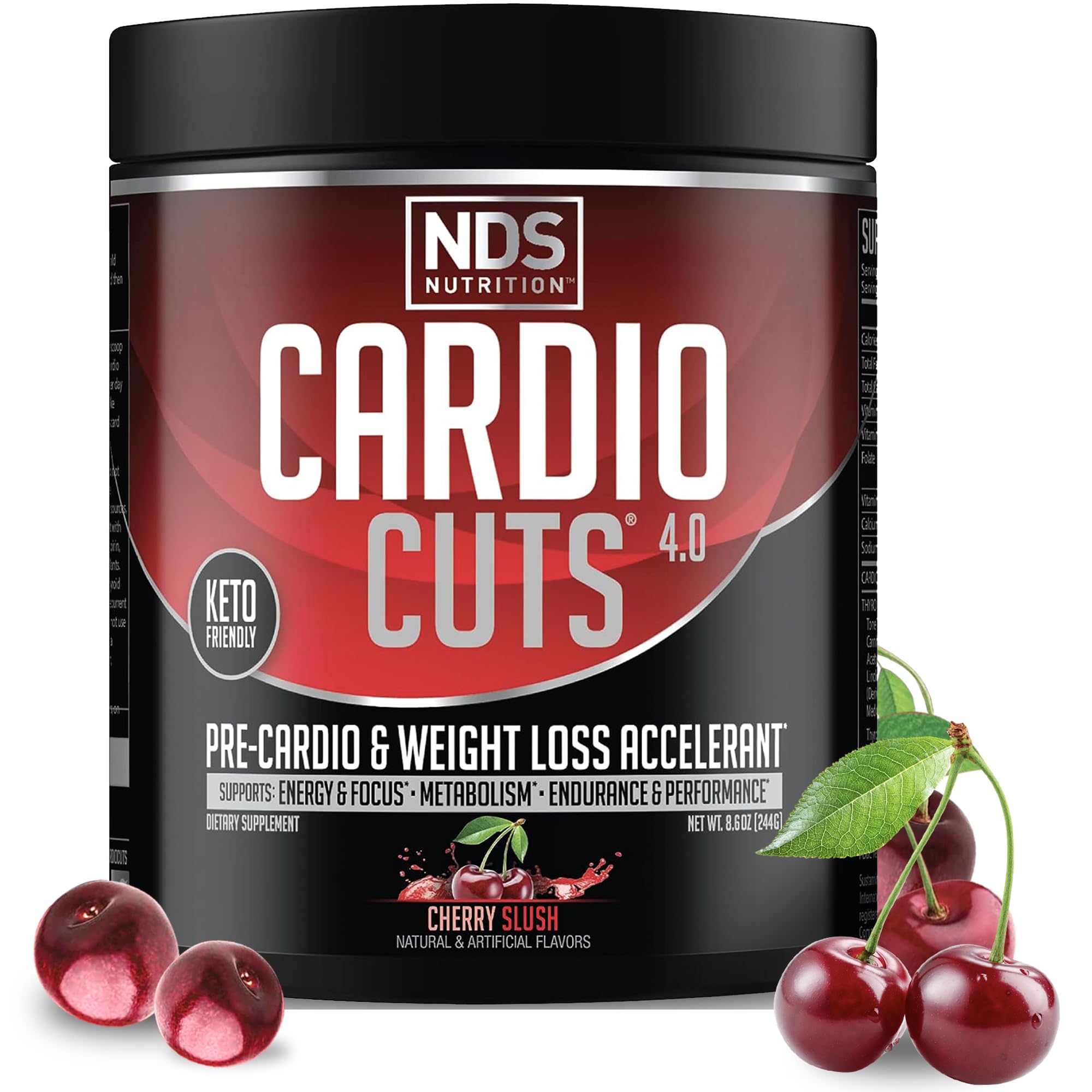 Cardio Cuts Nutrition 4.0 Cherry Slush bottle pouring for pre-workout energy