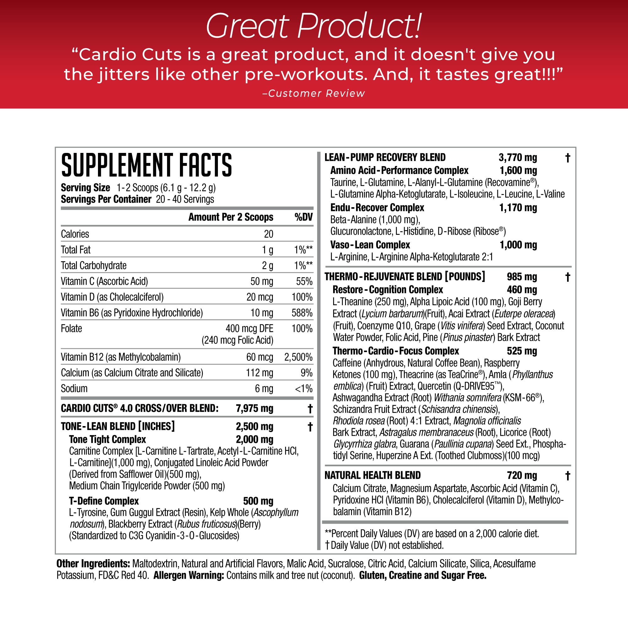Cardio Cuts Nutrition 4.0 Cherry Slush powder scoop ready for accurate dosing