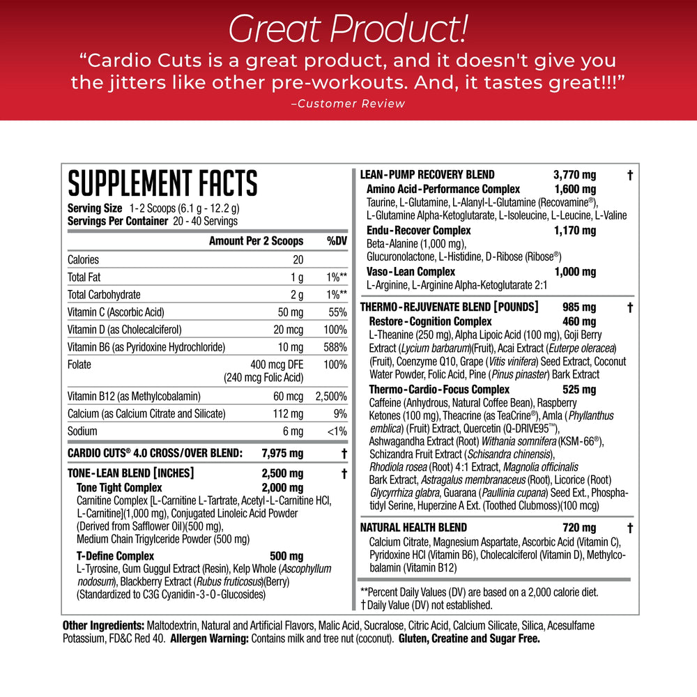 Cardio Cuts Nutrition 4.0 Cherry Slush powder scoop ready for accurate dosing
