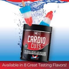 Cardio Cuts nutrition facts panel and ingredient icons highlight formula.