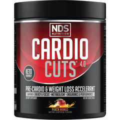 Cardio Cuts Peach Mango tub for pre-workout fueling and flavor benefits.