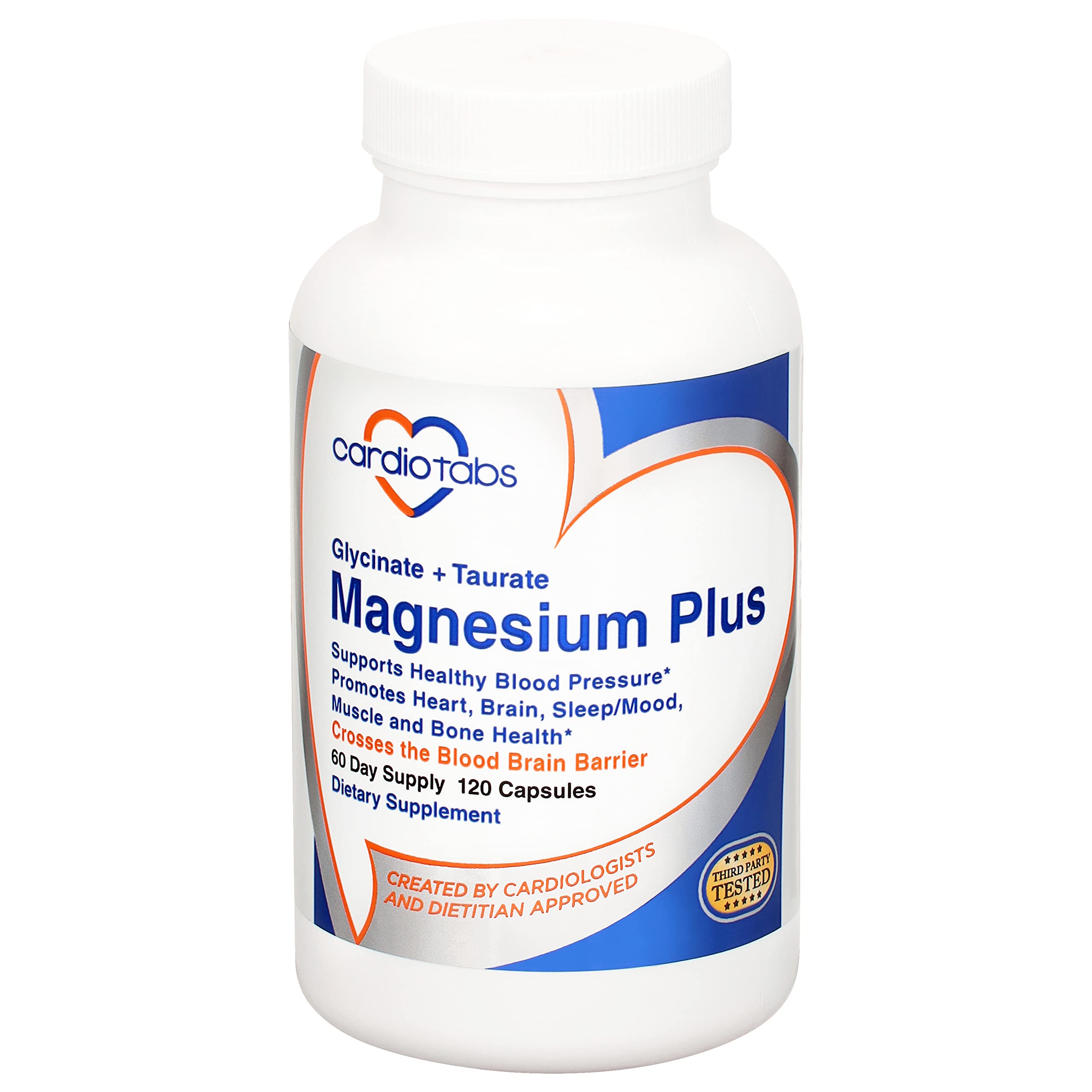 CardioTabs Magnesium Plus bottle showing high-absorption capsules for heart and sleep support.