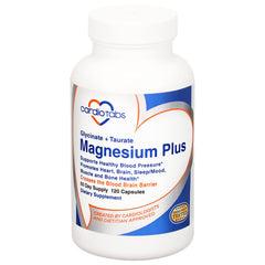 CardioTabs Magnesium Plus bottle showing high-absorption capsules for heart and sleep support.
