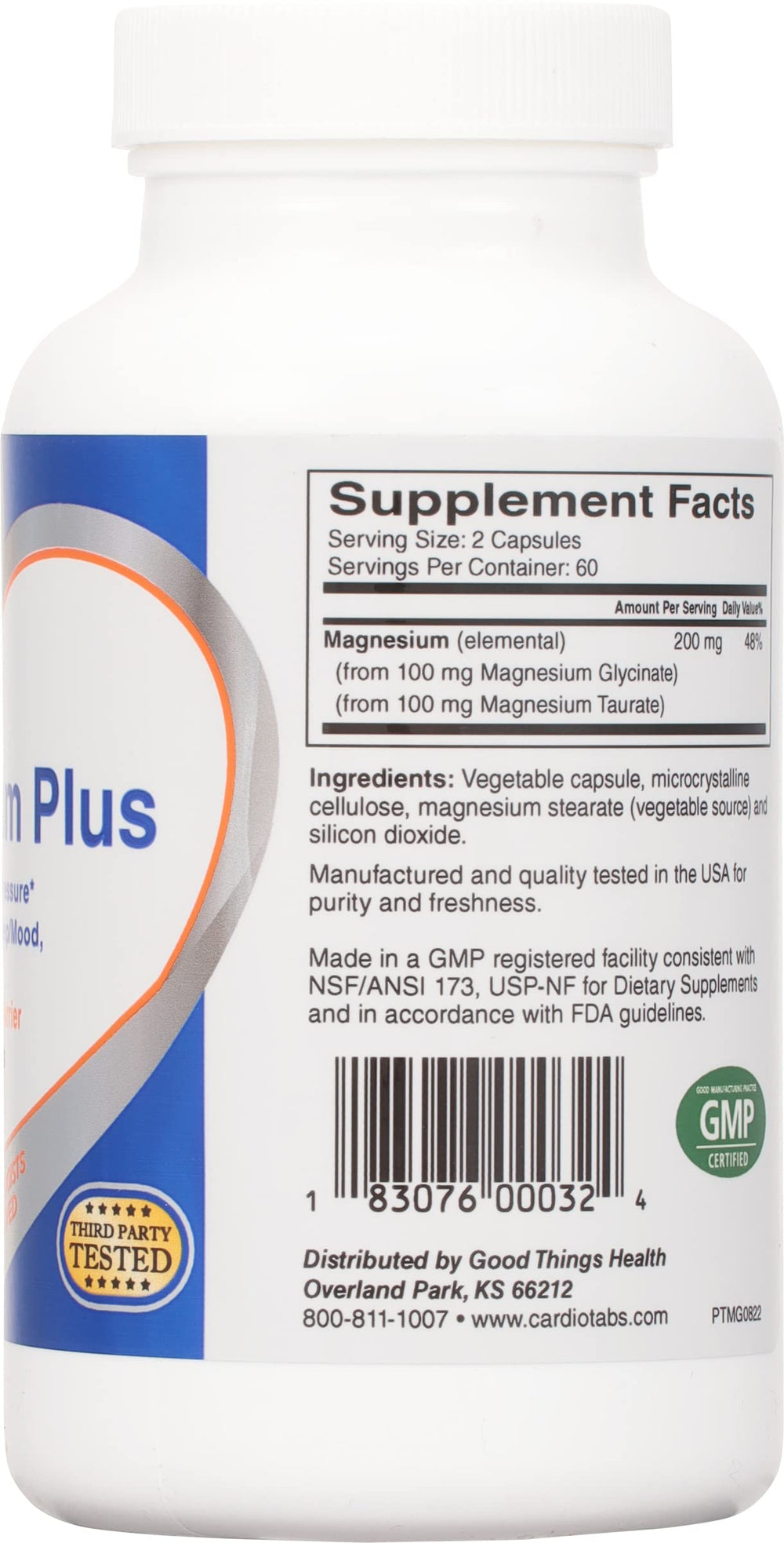 CardioTabs Magnesium Plus capsules image highlighting a convenient daily supplement for mood and relaxation.