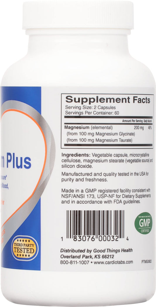 CardioTabs Magnesium Plus capsules image highlighting a convenient daily supplement for mood and relaxation.