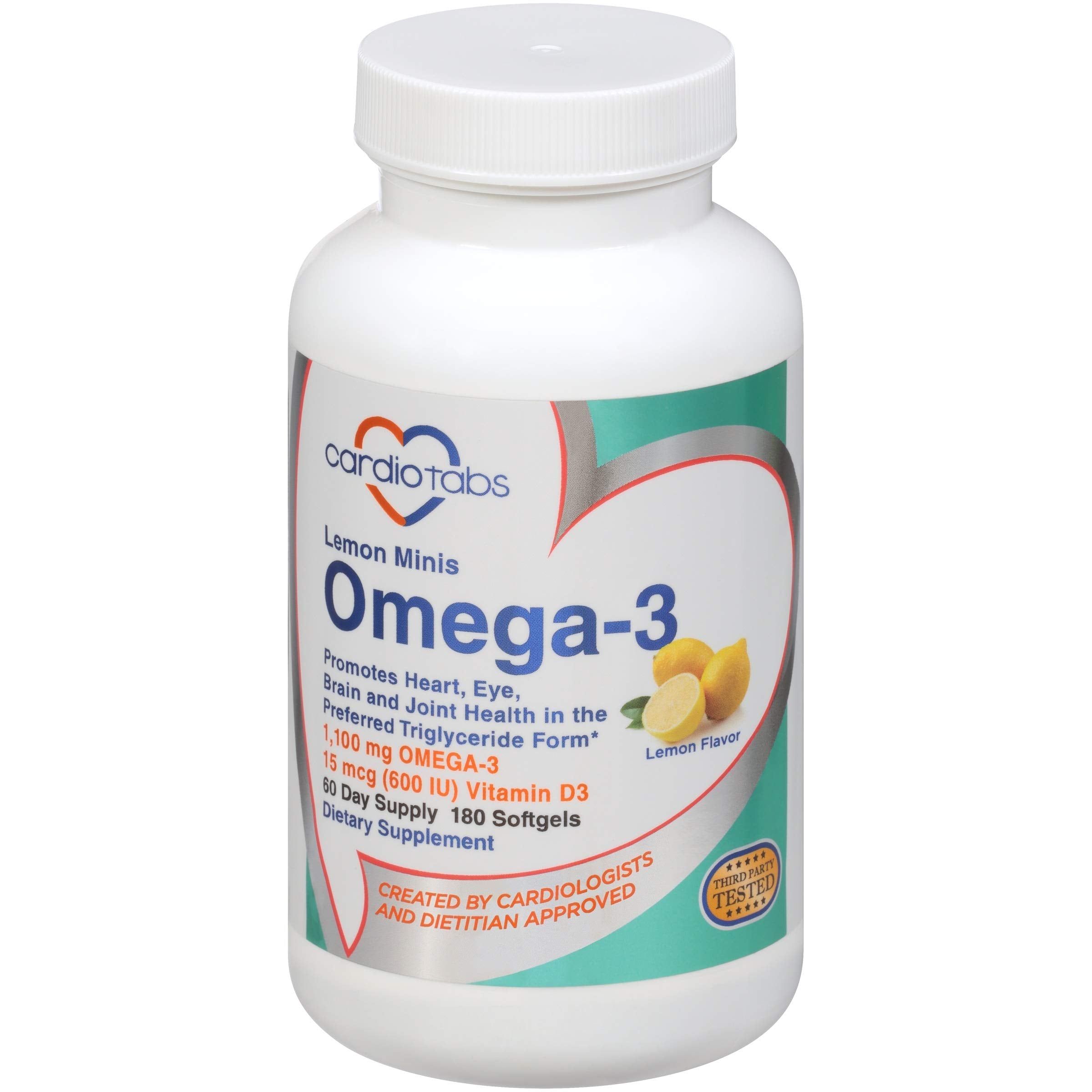 CardioTabs Omega-3 Lemon Minis bottle front for easy daily omega-3 intake
