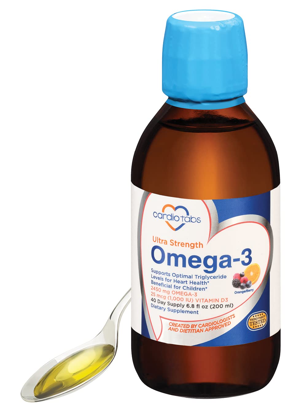 CardioTabs Ultra Strength Omega-3 bottle showing concentrated oil for daily use