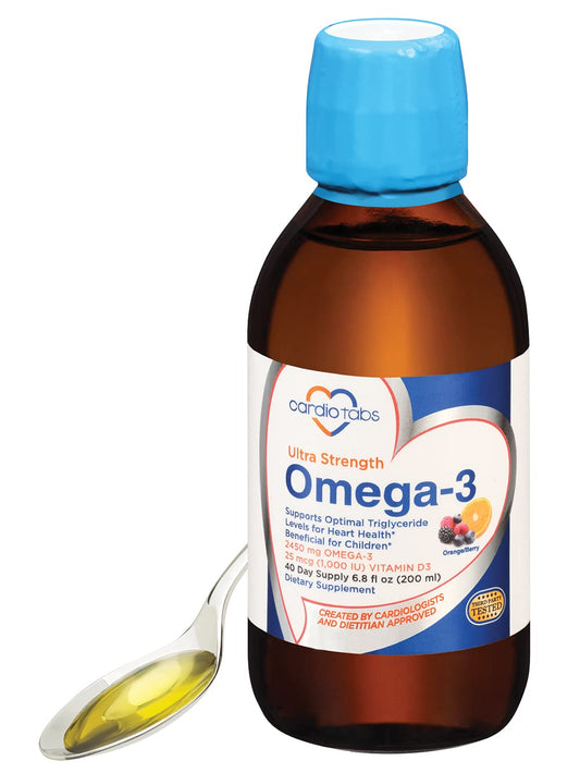 CardioTabs Ultra Strength Omega-3 bottle showing concentrated oil for daily use