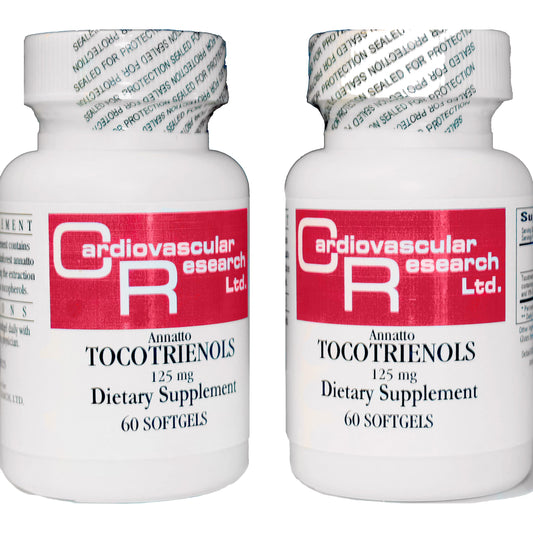 Cardiovascular Research Annatto Tocotrienols bottle front shows DeltaGOLD purity for clean vitamin E support.