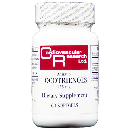 Cardiovascular Research Annatto Tocotrienols bottle highlights natural antioxidant support for vitality.