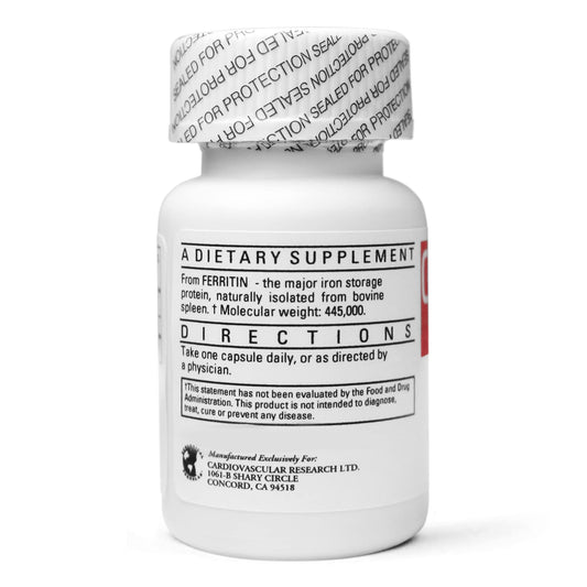 Cardiovascular Research Ferritin capsules ready for daily intake and quick use.
