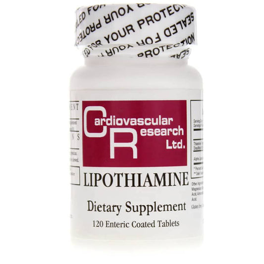 Cardiovascular Research Lipothiamine B bottle—highly bio-available B1 with alpha-lipoic acid for energy metabolism.