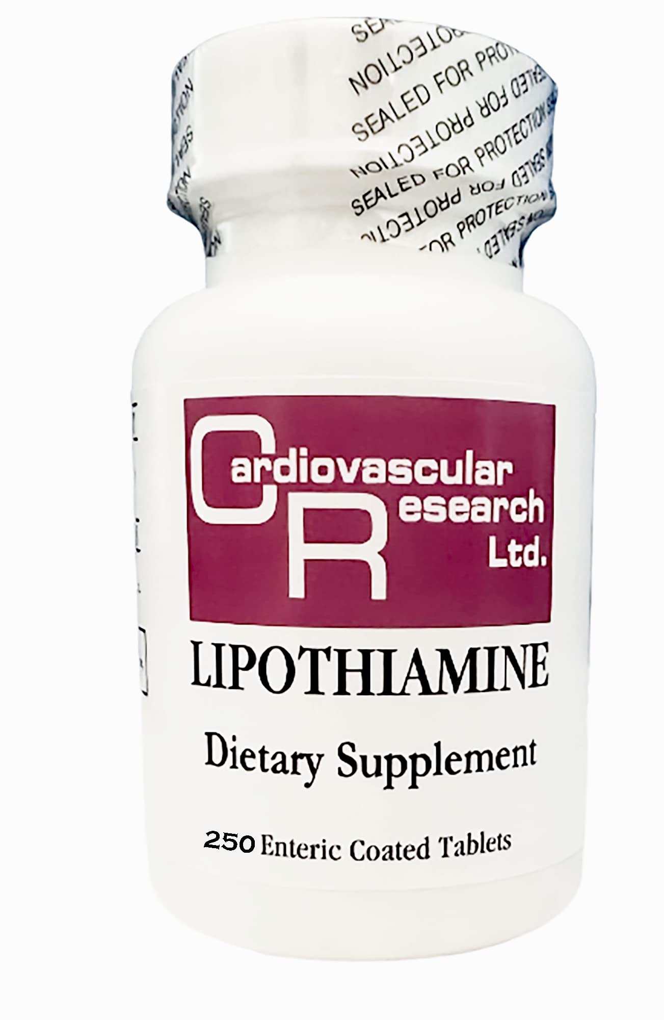 Cardiovascular Research Lipothiamine bottle shows high-absorption thiamine with alpha-lipoic acid.