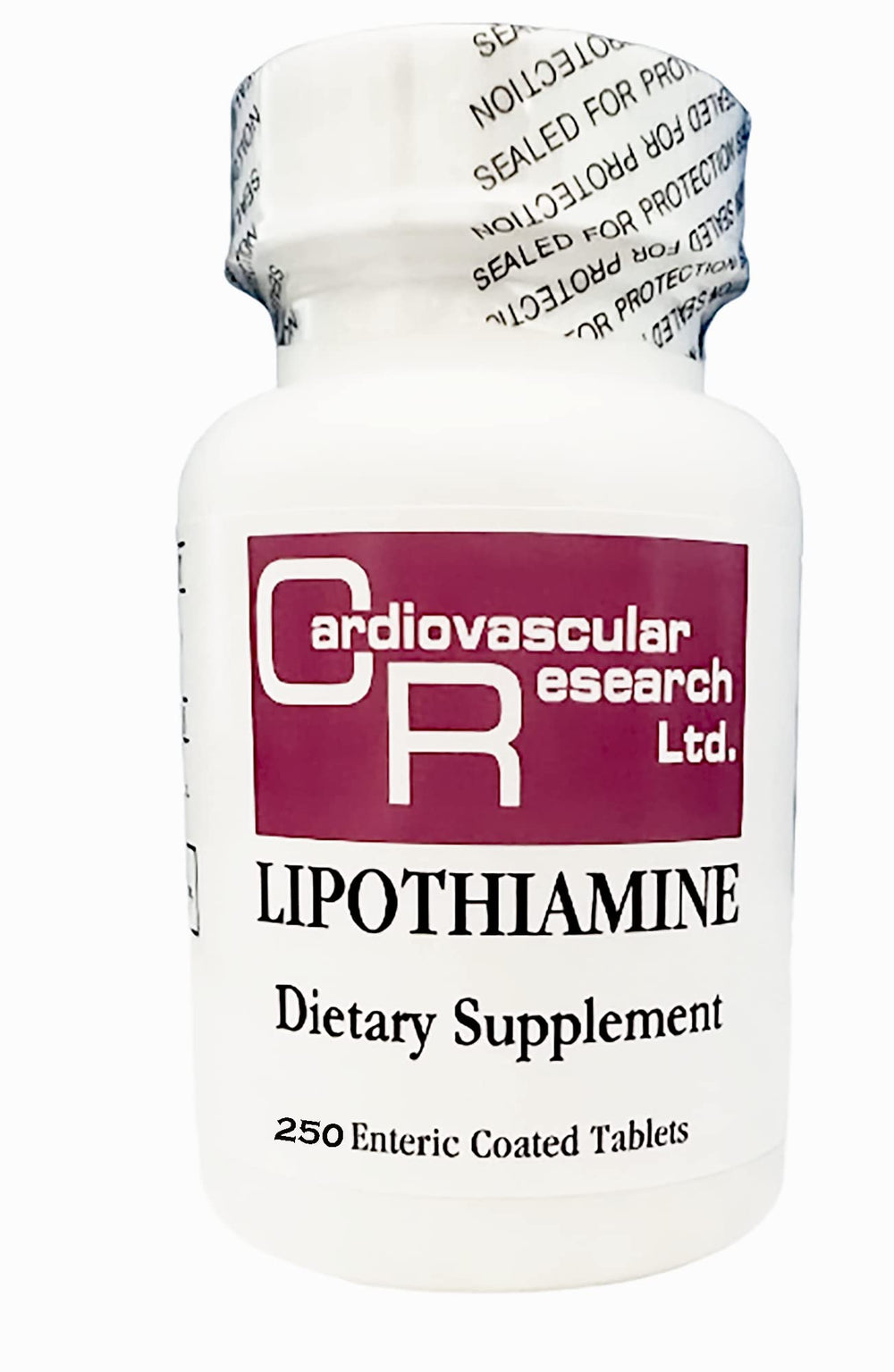 Cardiovascular Research Lipothiamine bottle shows high-absorption thiamine with alpha-lipoic acid.