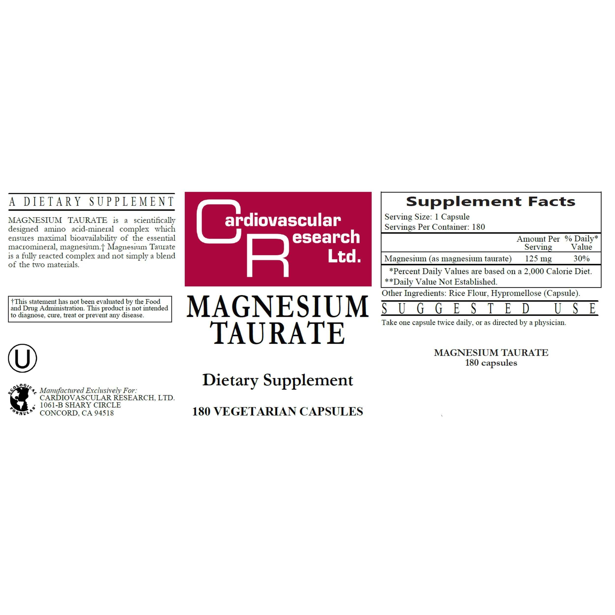 Cardiovascular Research magnesium taurate capsules shown for convenient daily use