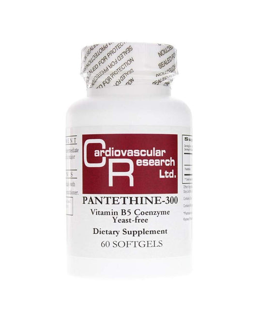 Cardiovascular Research Pantethine-300 soft gel bottle for lipid metabolism support.