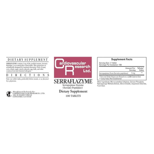 Boxed Serraflazyme packaging highlighting enteric coating and 5 mg dosage.