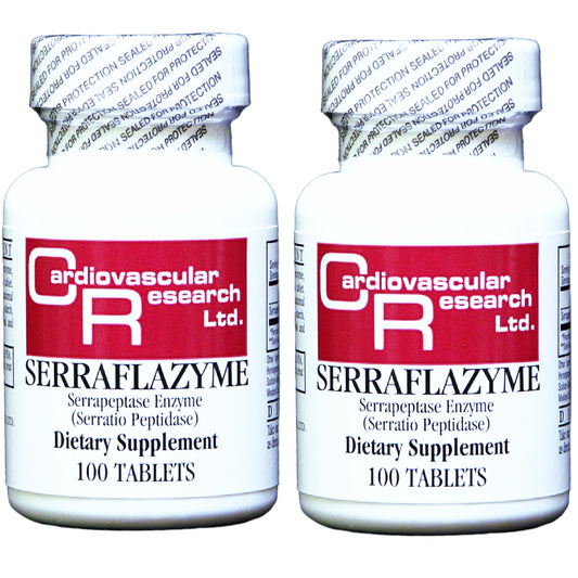 Cardiovascular Research Serraflazyme tablets in bottle for daily protein digestion support.