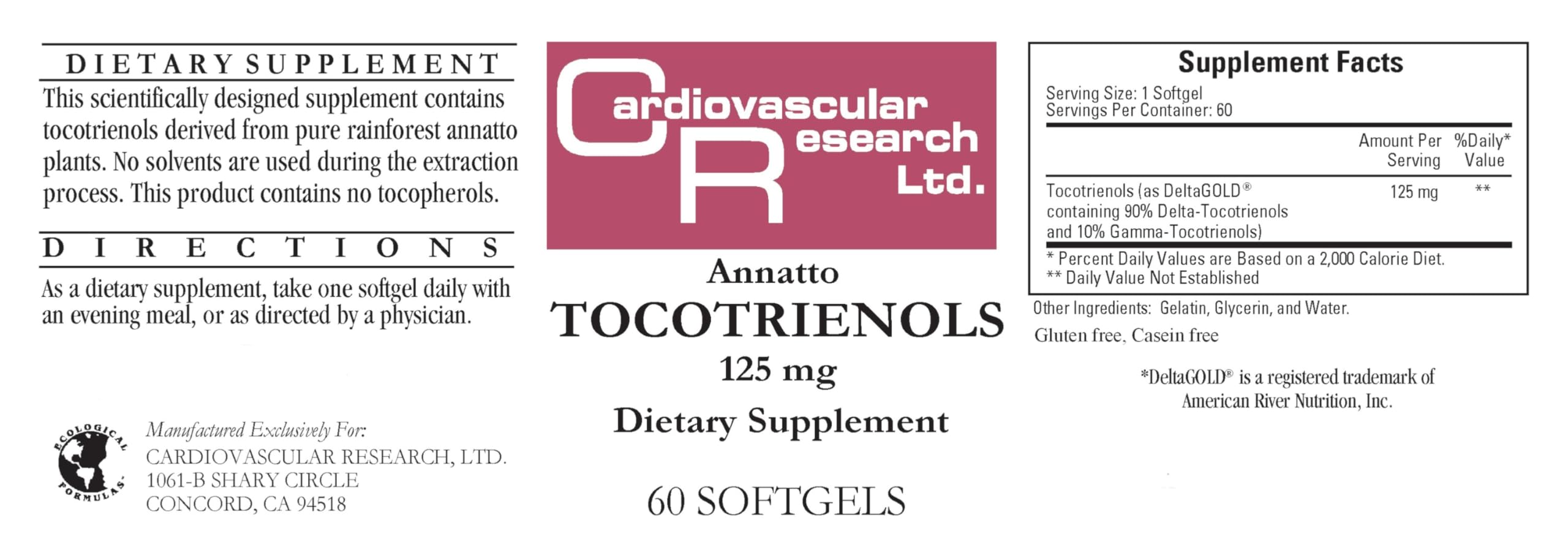 Cardiovascular Research Annatto Tocotrienols packaging shows tamper-strip safety for peace of mind.