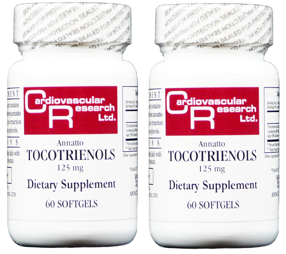 Cardiovascular Research Vitamin E annatto tocotrienols bottle highlighting natural antioxidants.