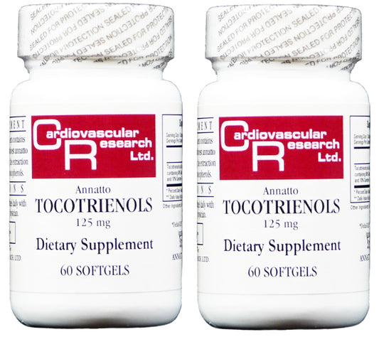 Cardiovascular Research Vitamin E annatto tocotrienols bottle highlighting natural antioxidants.