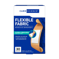 Close-up shows flexible fabric and secure fit for wound coverage.