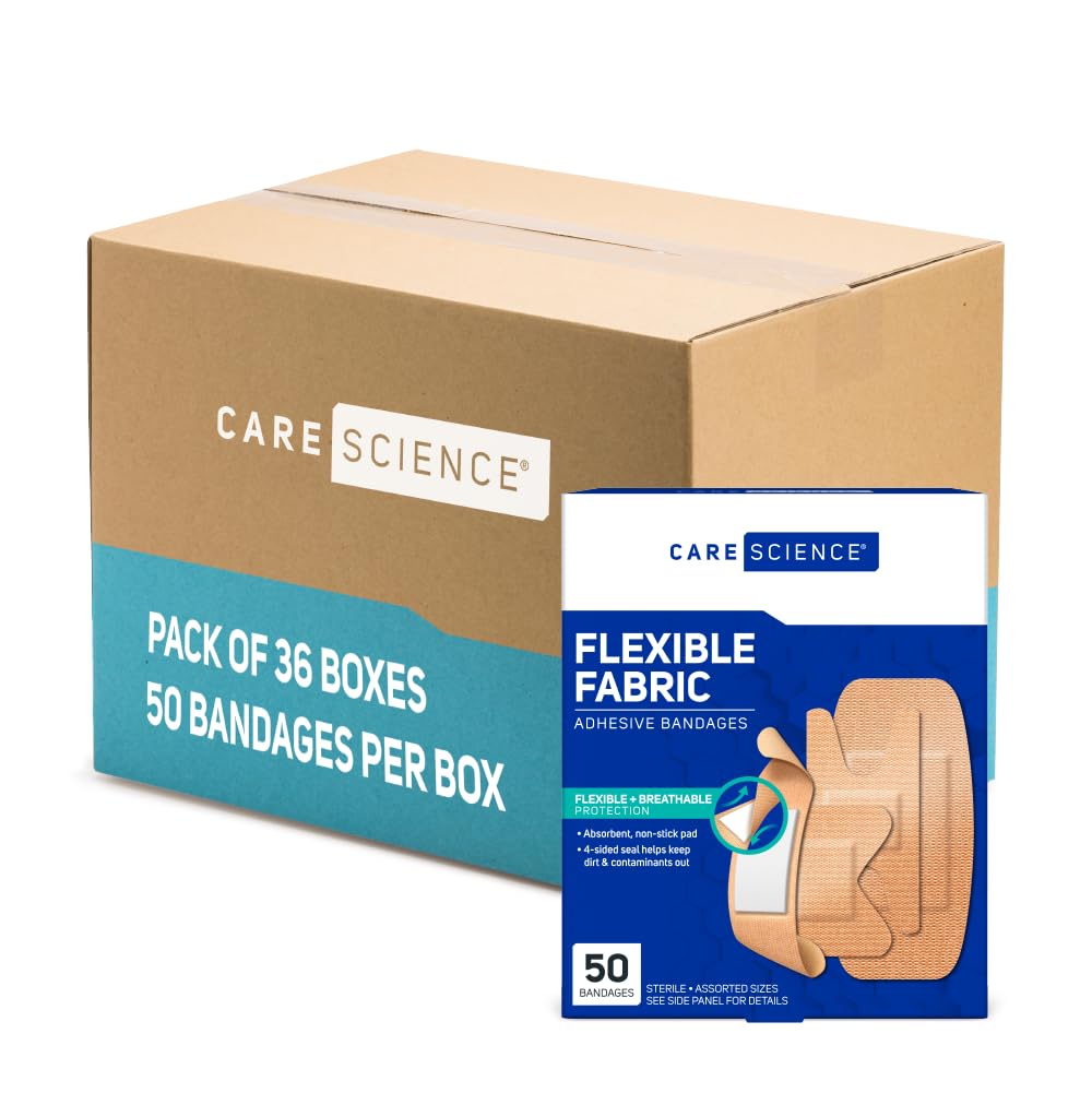Care Science fabric-bandages with assorted sizes offer flexible protection for minor wounds.