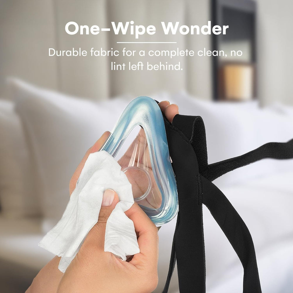 Care Touch CPAP Wipes in use on CPAP mask without rinsing