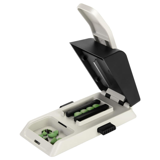 Care2fit 2025 auto-centering pill cutter front view showing precise alignment for easy splitting