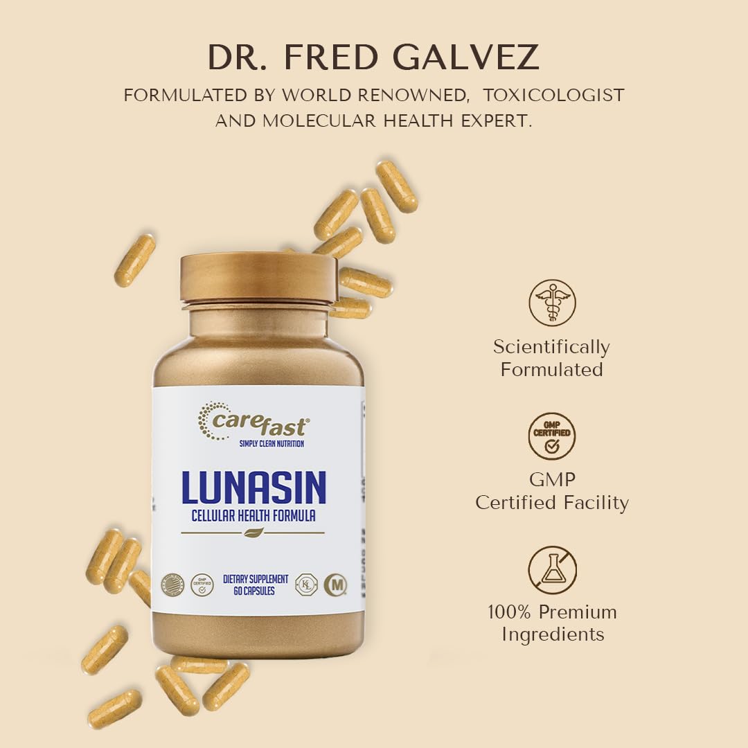 Carefast Lunasin bottle on desk capturing convenient daily supplement access.