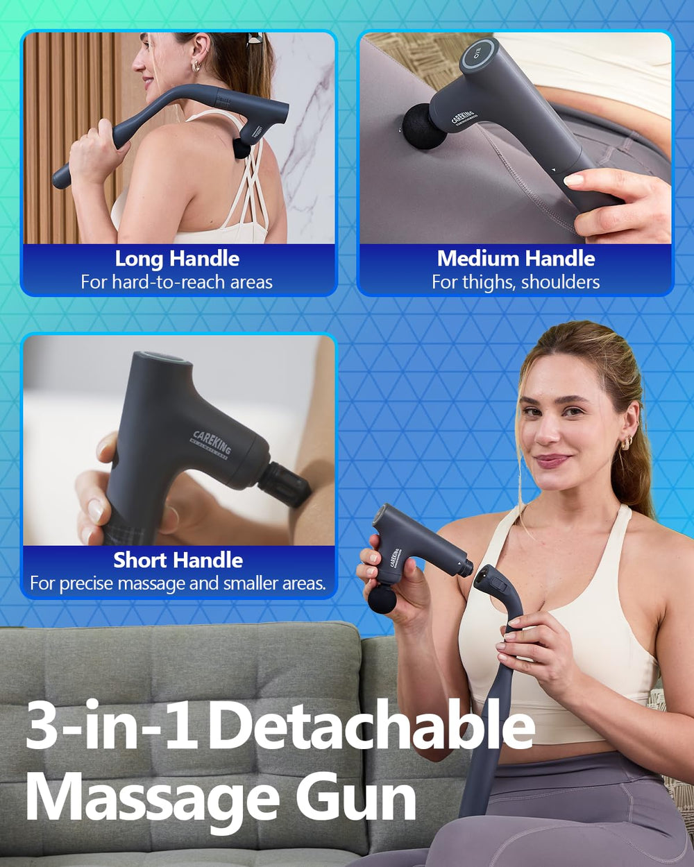 CareKing massage gun shoulder relief with extended handle for precision and ease.