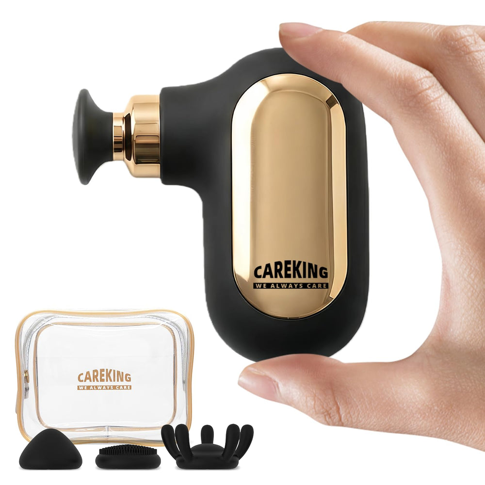 CAREKING Mini Massage Gun in its travel case for on-the-go relief.