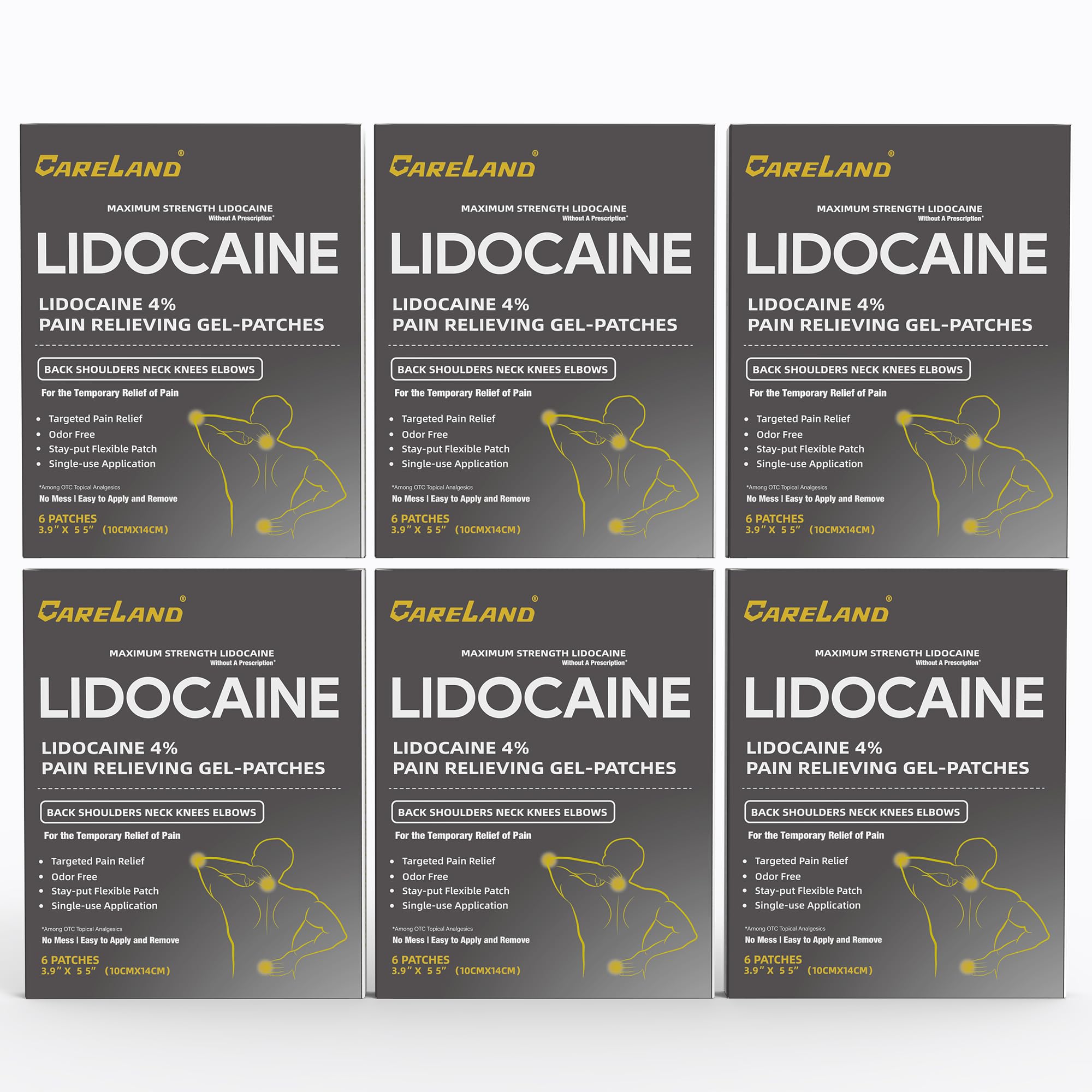 Careland 4% lidocaine patch packaging shows bulk value for discreet, long-lasting pain relief.