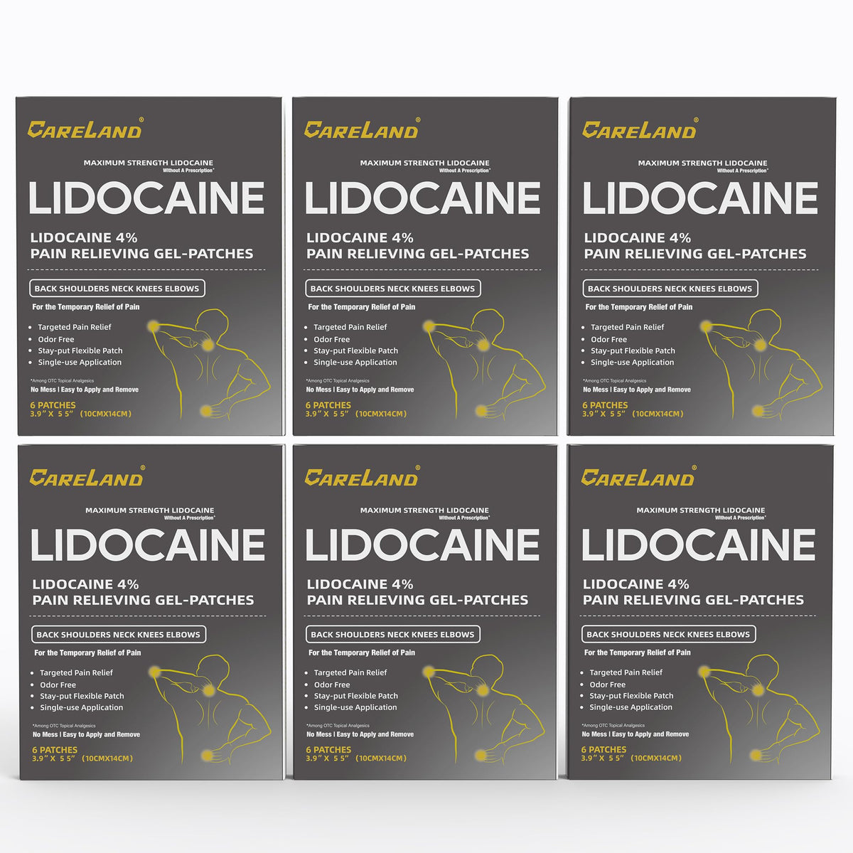 Careland 4% lidocaine patch packaging shows bulk value for discreet, long-lasting pain relief.