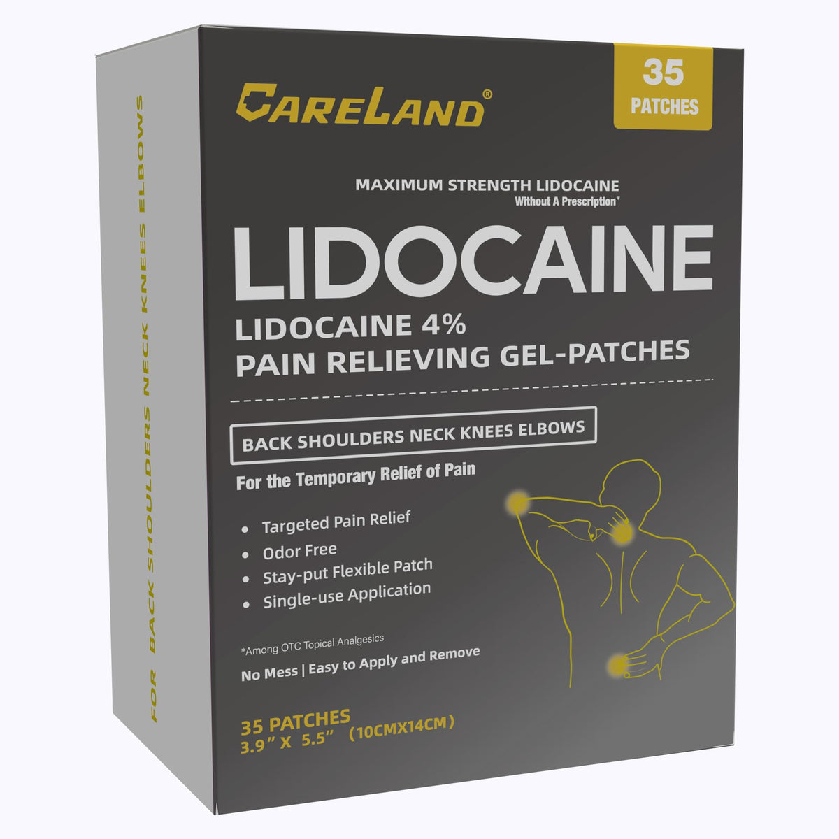 Careland lidocaine patch on neck area for targeted temporary relief and comfort.