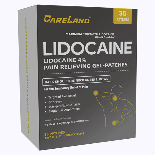 Careland lidocaine patch on neck area for targeted temporary relief and comfort.