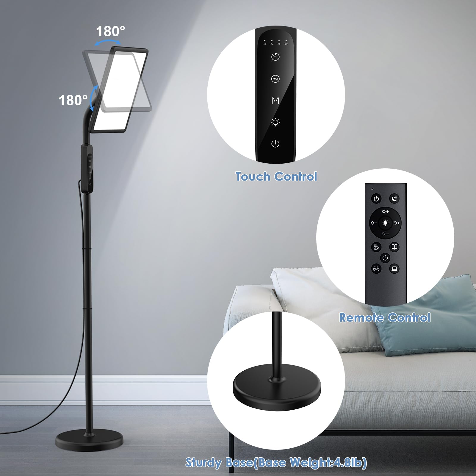 CareMORR full-spectrum daylight lamp ideal for home office and living areas.