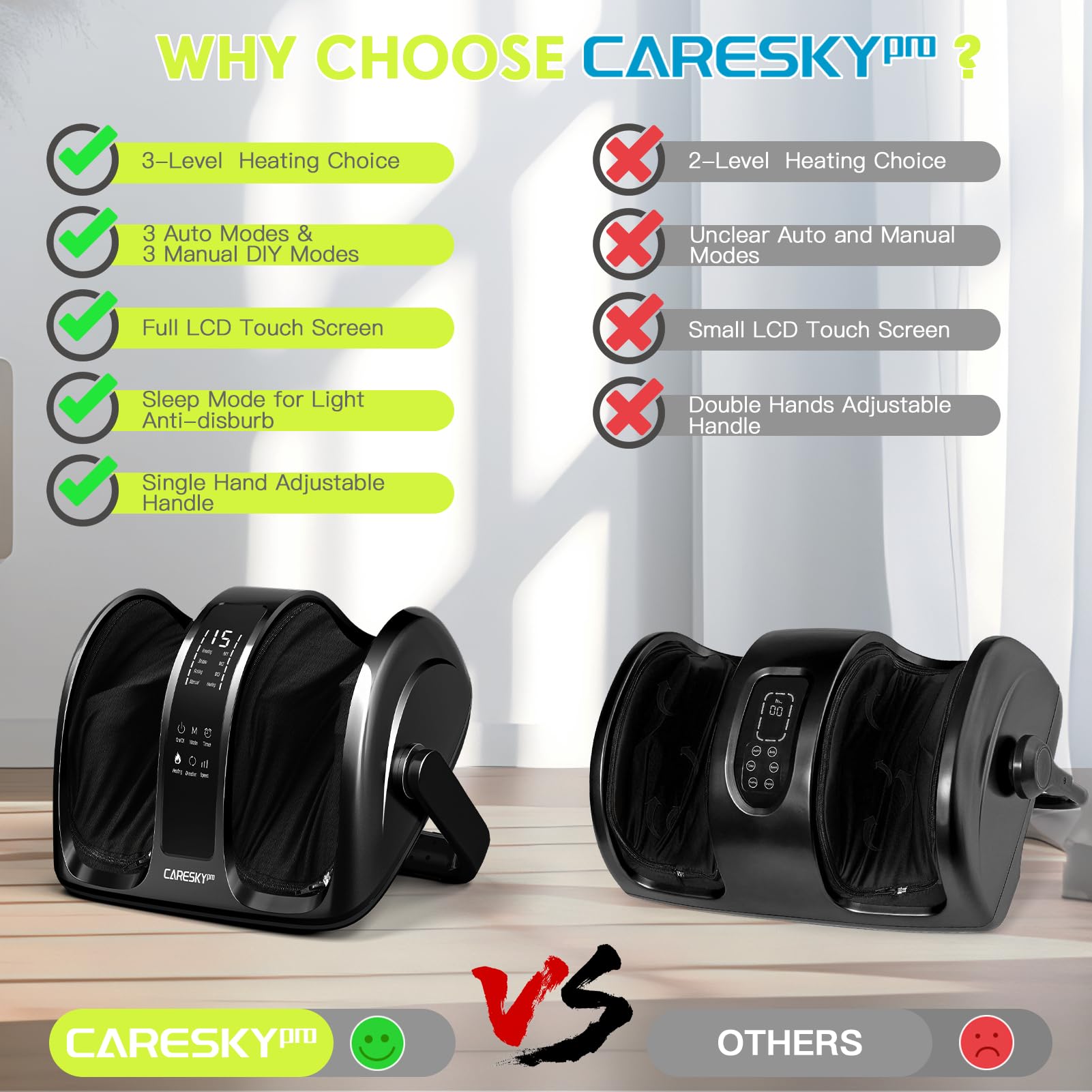 CARESKYpro foot massager 360° handle enables one-handed use