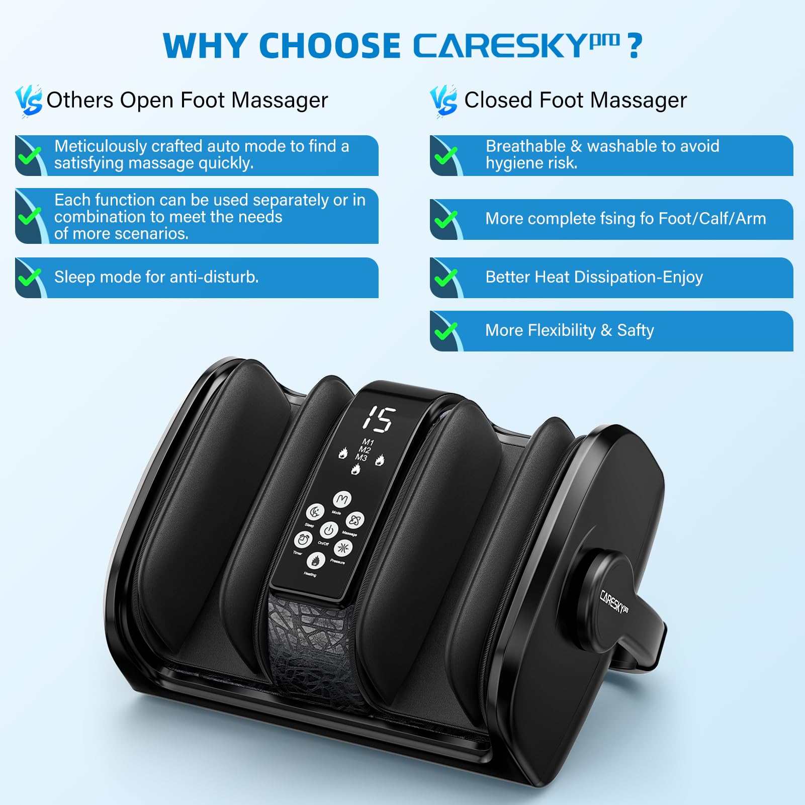 CARESKYpro Massager heat up to 125F provides on-demand warmth for soothing sessions