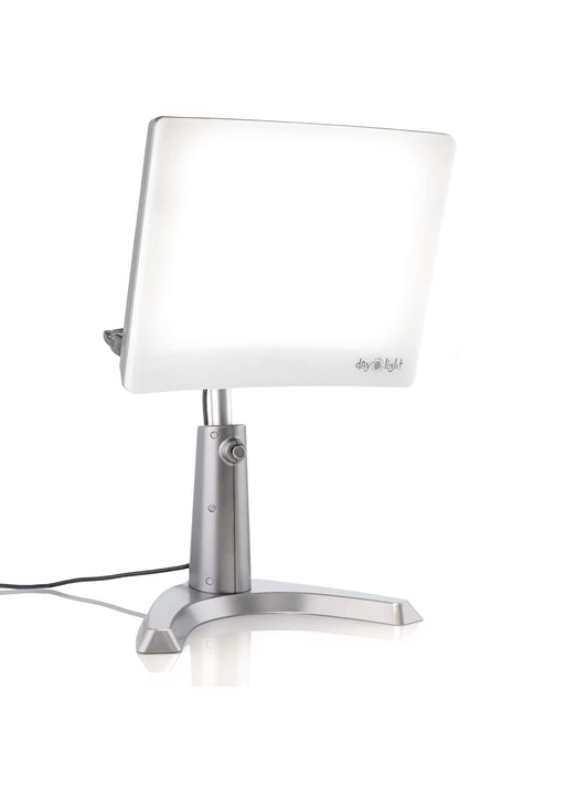 Carex Day-Light Classic Plus at 12 inches delivering 10,000 LUX for consistent light exposure.