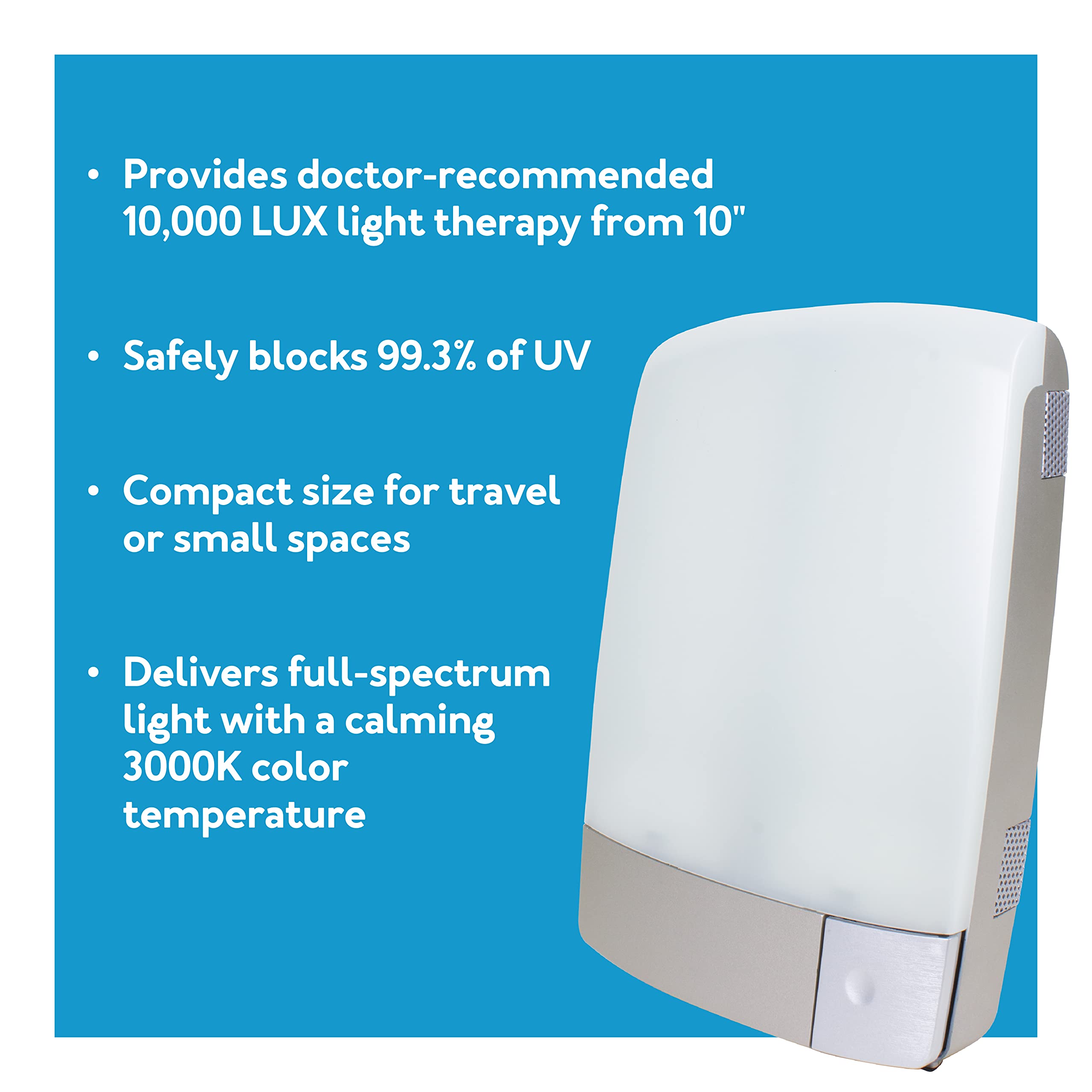 Carex Sunlite lamp side view highlights sleek silver finish for modern spaces