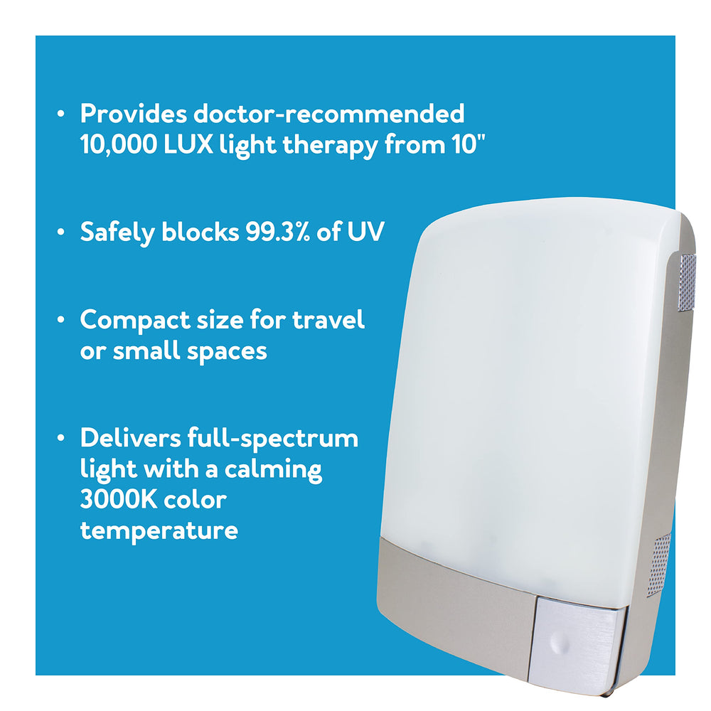 Carex Sunlite lamp side view highlights sleek silver finish for modern spaces