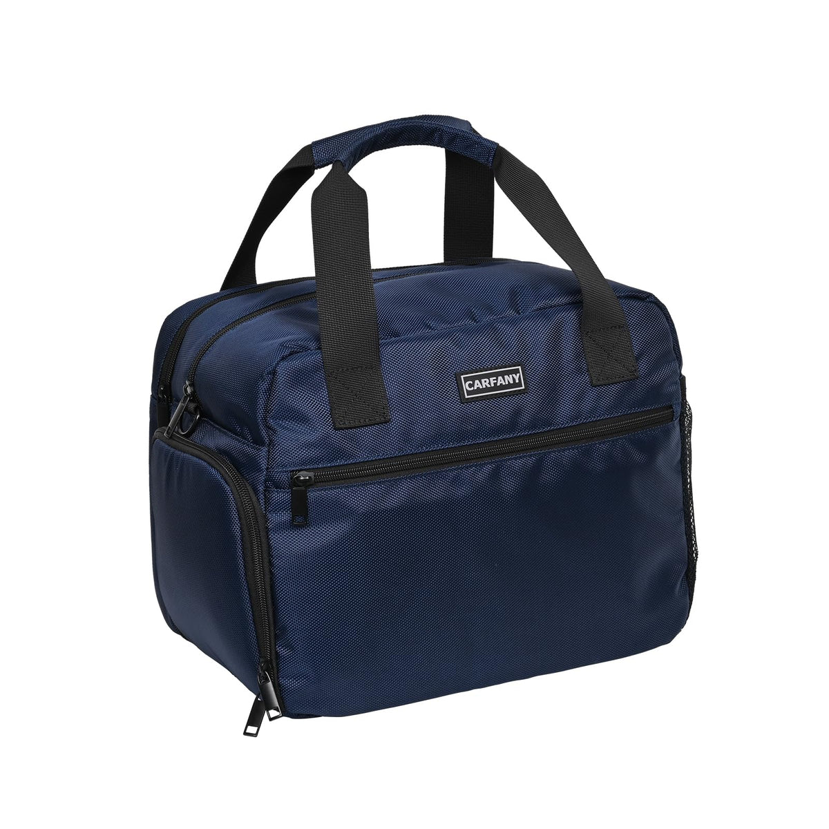 Carfany CPAP bag front view in blue showing travel-ready, compact design.