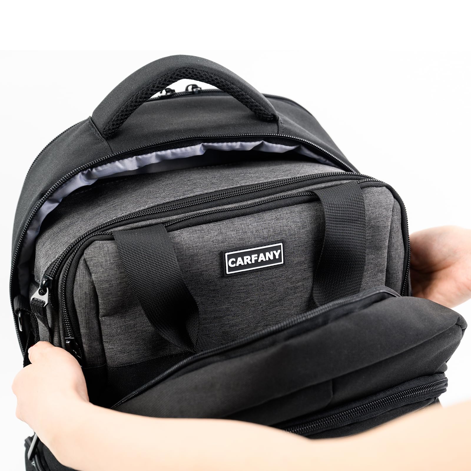 Carfany CPAP bag easy-access zippers for quick packing and unpacking
