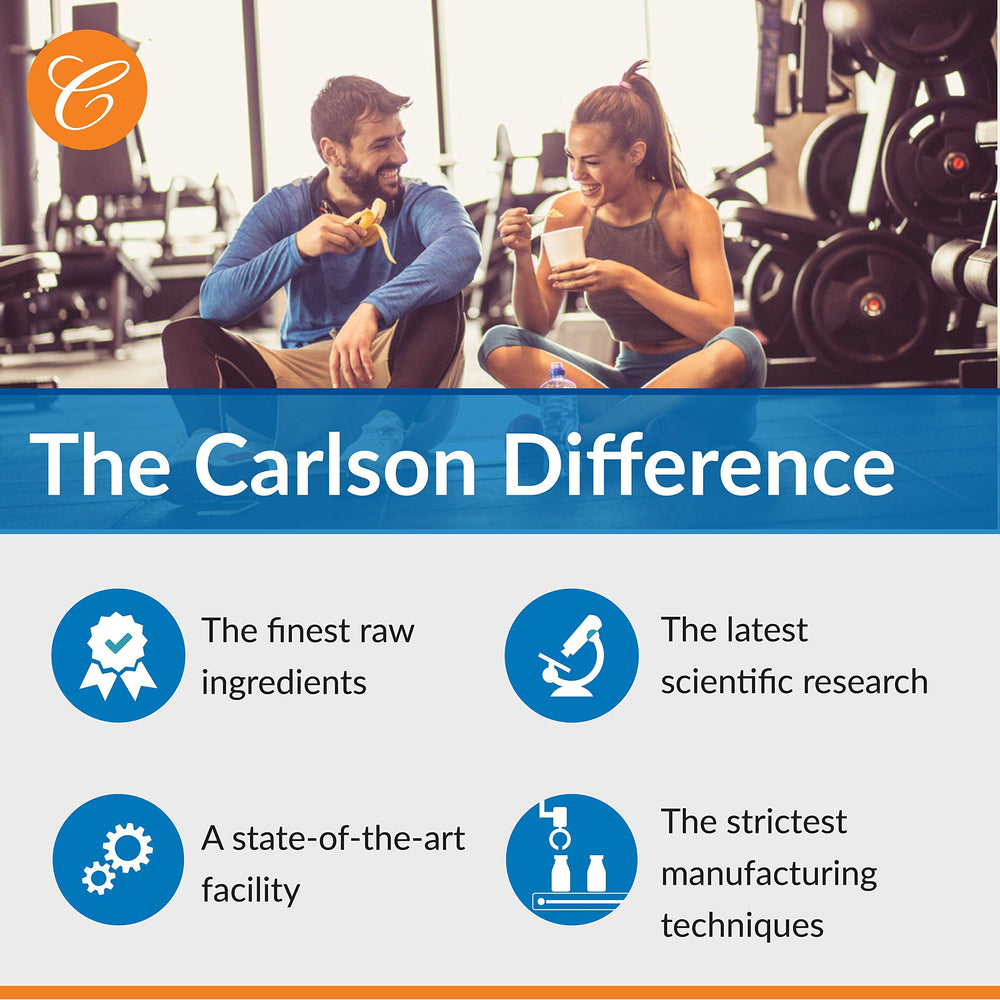 Carlson ACES icons highlight immune support and cellular health benefits.